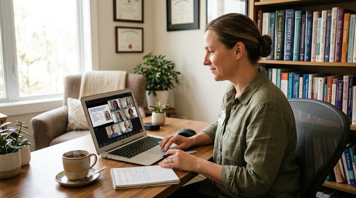 Hebammen im Online-Seminar zur Praxisanleitung via Zoom