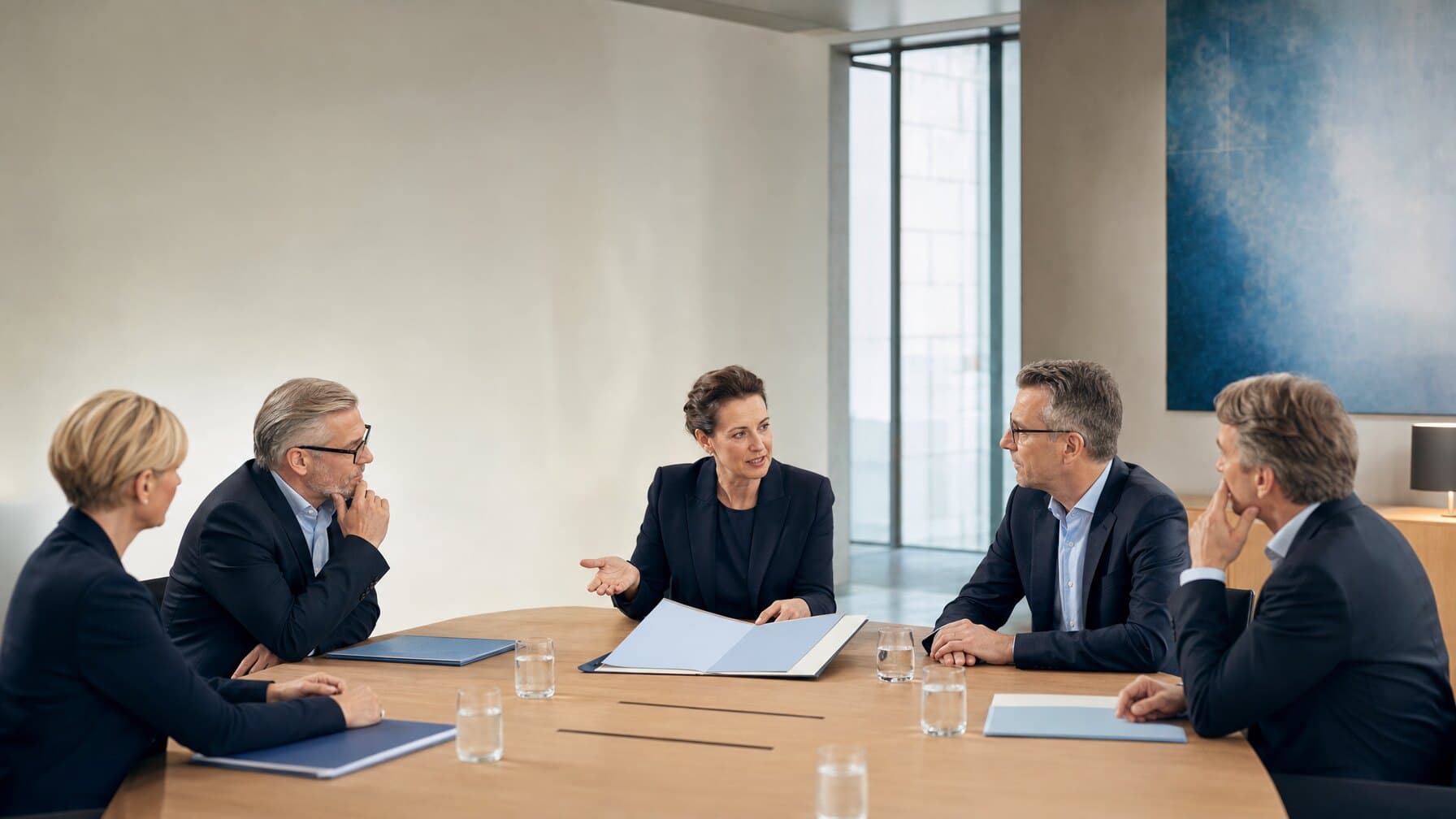 Führungskräfte einer Klinik besprechen den Jahresfortbildungsplan für die Praxisanleitenden