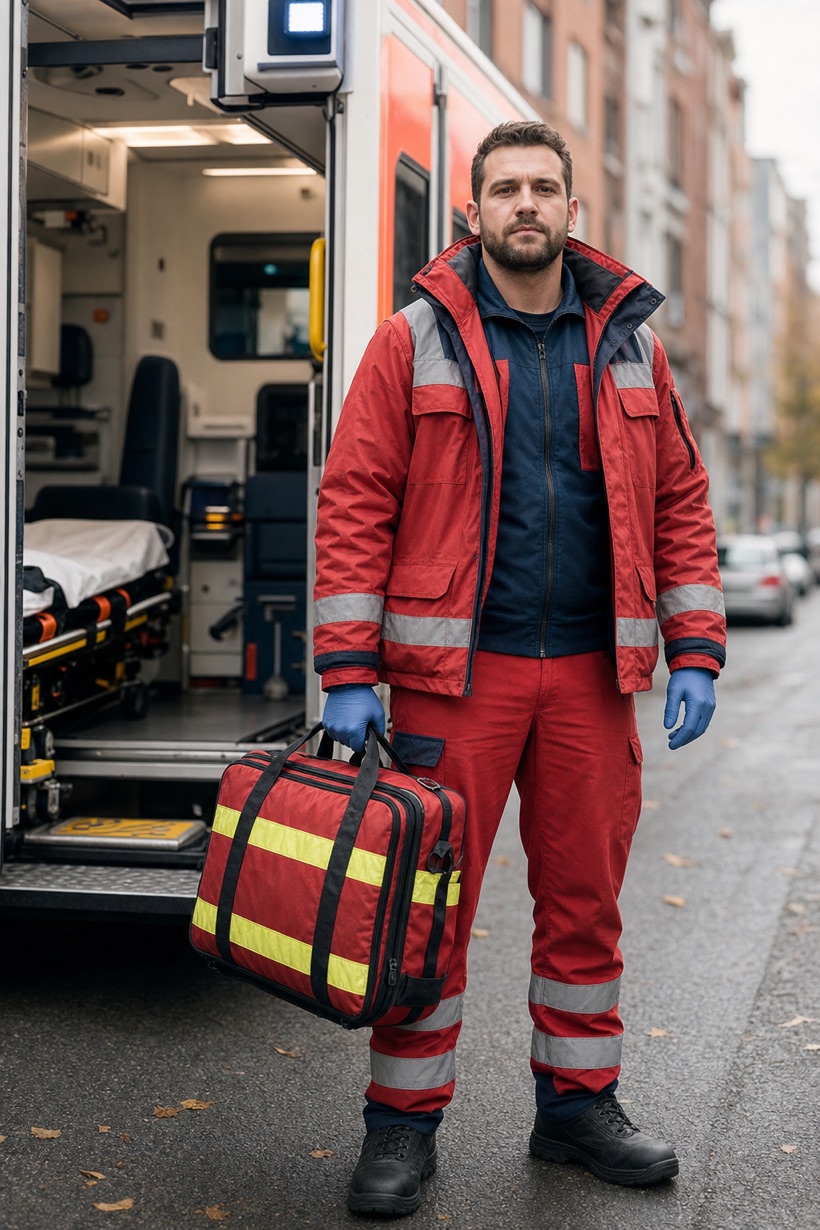 Notfallsanitäter am Rettungswagen