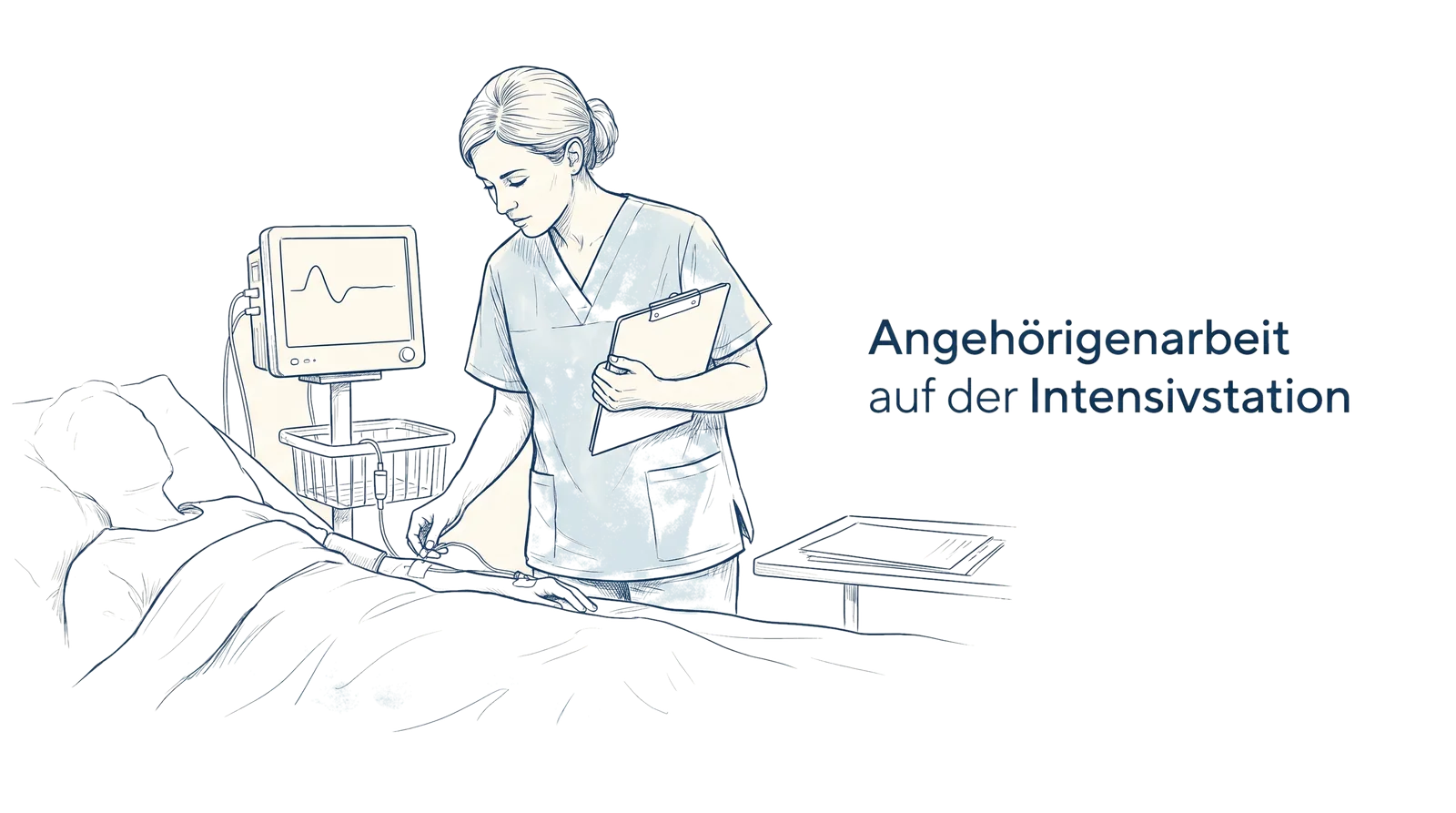 Illustration zum Thema Angehörigenarbeit auf der Intensivstation, Fachbeitrag aus dem Bereich Intensivpflege der Wissensakademie des Refresher Zentrums
