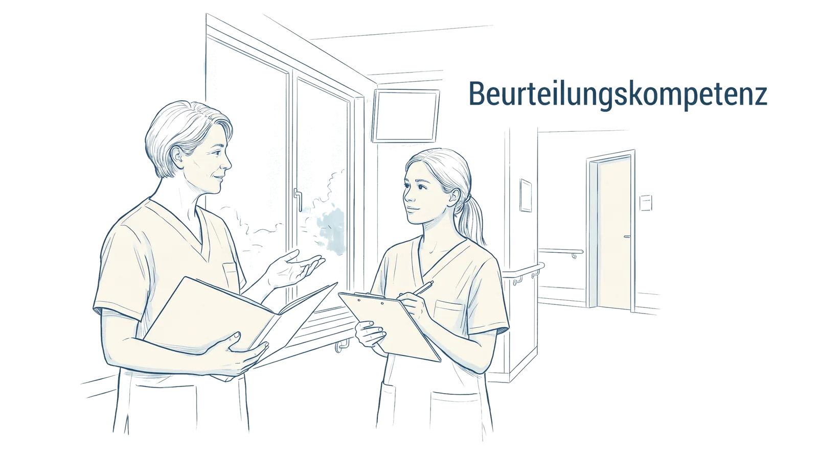 Illustration zum Thema Beurteilungskompetenz: Fair bewerten in der Praxisanleitung, Fachbeitrag aus dem Bereich Praxisanleitung der Wissensakademie des Refresher Zentrums