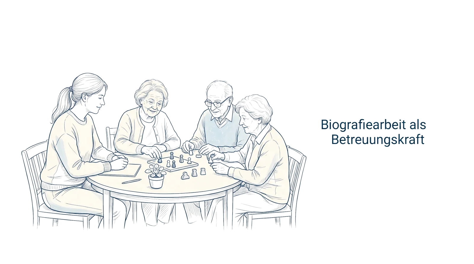 Illustration zum Thema Biografiearbeit als Betreuungskraft: Der Schlüssel zur individuellen Begleitung, Fachbeitrag aus dem Bereich Betreuungskräfte der Wissensakademie des Refresher Zentrums