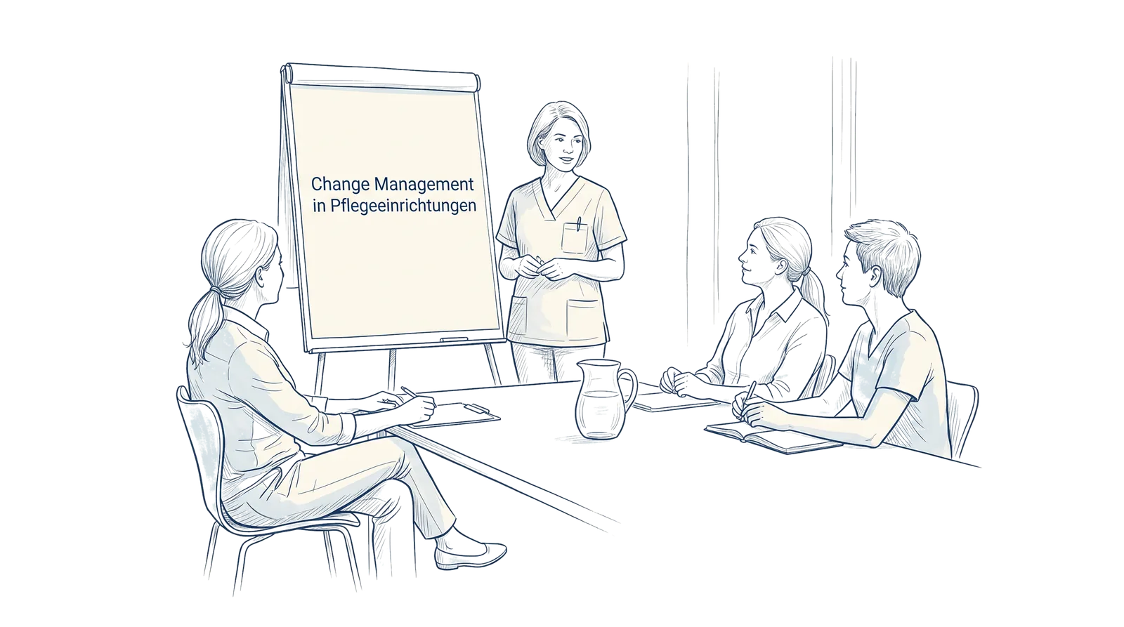 Illustration zum Thema Change Management in Pflegeeinrichtungen erfolgreich gestalten, Fachbeitrag aus dem Bereich Führung der Wissensakademie des Refresher Zentrums