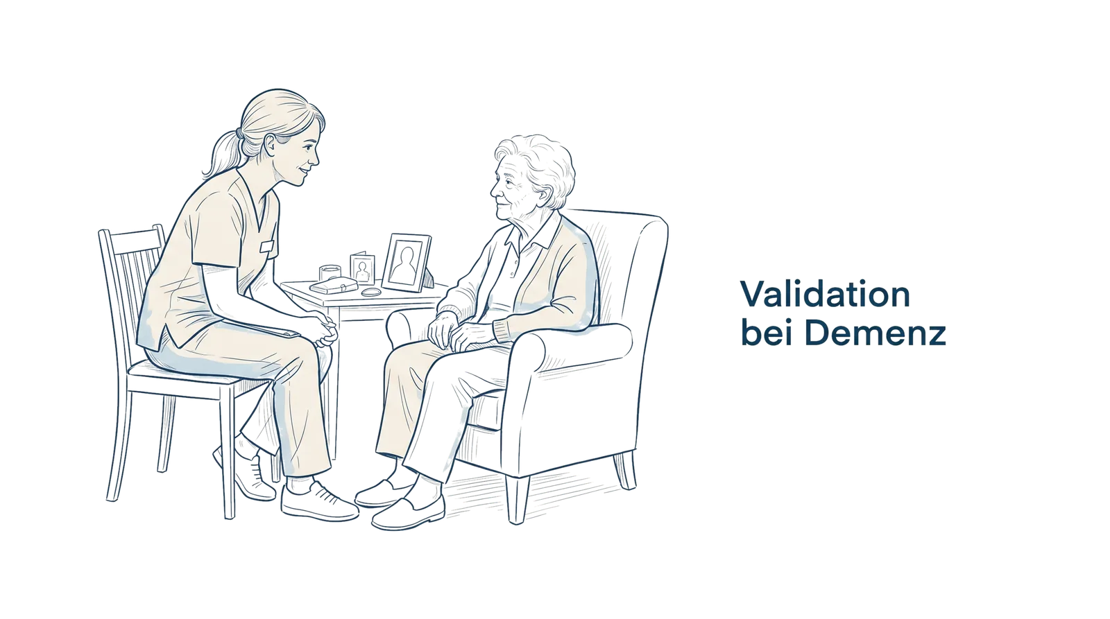 Illustration zum Thema Validation bei Demenz: Kommunikation, die Würde bewahrt, Fachbeitrag aus dem Bereich Gerontopsychiatrie der Wissensakademie des Refresher Zentrums