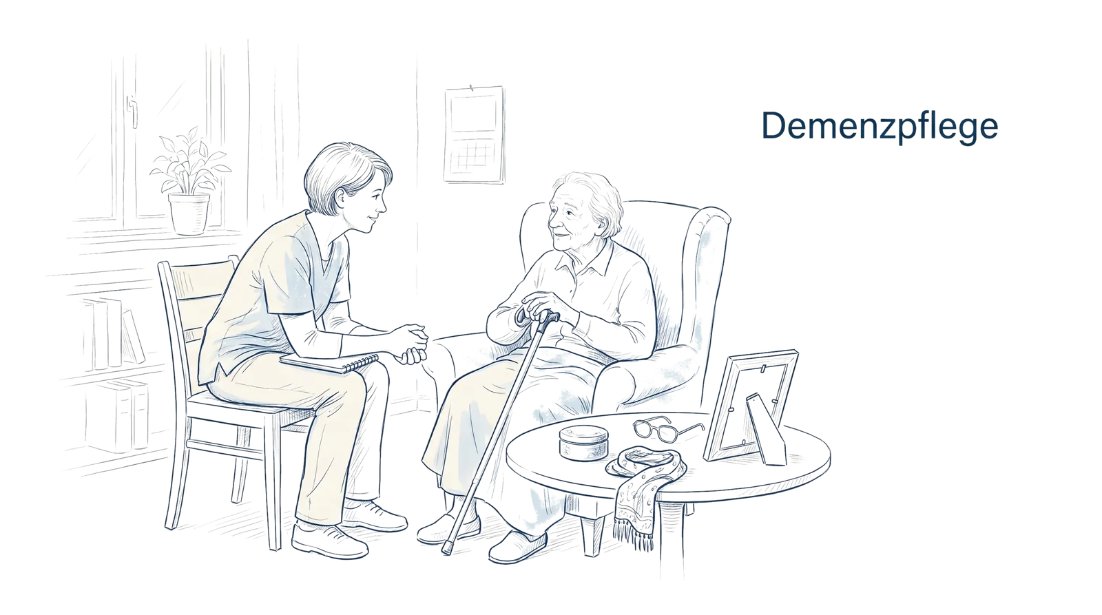 Illustration zum Thema Demenzpflege: Kommunikation, die ankommt, Fachbeitrag aus dem Bereich Gerontopsychiatrie der Wissensakademie des Refresher Zentrums
