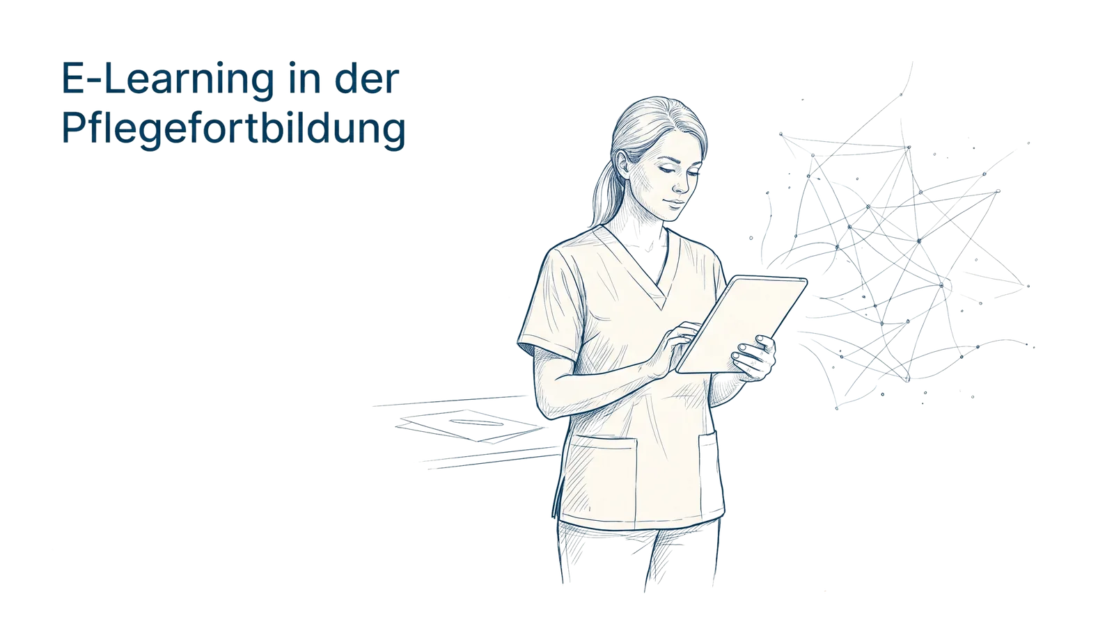 Illustration zum Thema E-Learning in der Pflegefortbildung: Möglichkeiten und Grenzen, Fachbeitrag aus dem Bereich KI im Gesundheitswesen der Wissensakademie des Refresher Zentrums