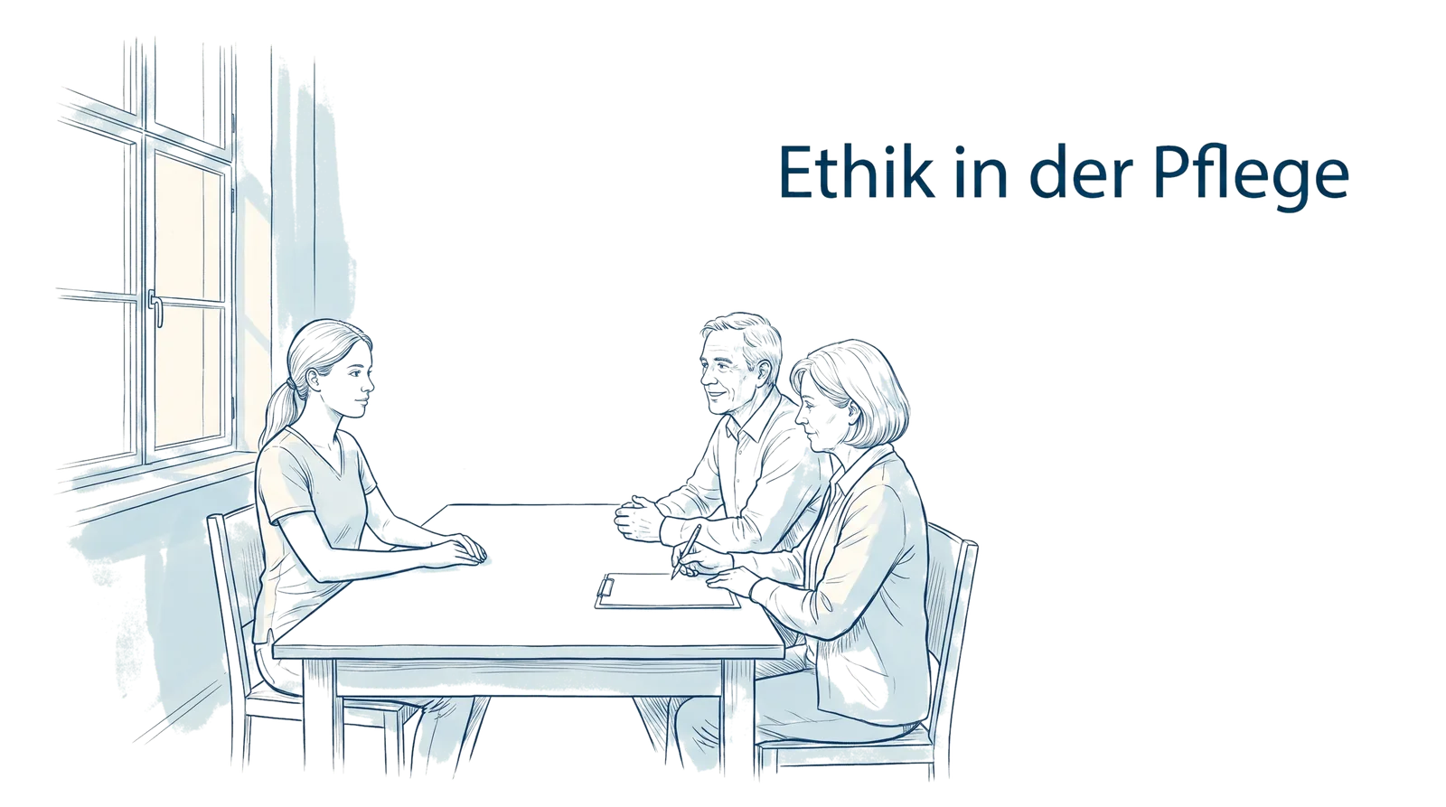 Illustration zum Thema Ethik in der Pflege: Prüfungsrelevante Themen & Fallbeispiele, Fachbeitrag aus dem Bereich Examensvorbereitung der Wissensakademie des Refresher Zentrums