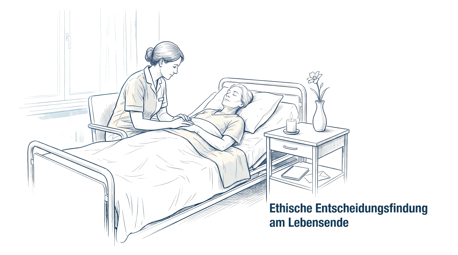 Illustration zum Thema Ethische Entscheidungsfindung am Lebensende, Fachbeitrag aus dem Bereich Palliative Care der Wissensakademie des Refresher Zentrums