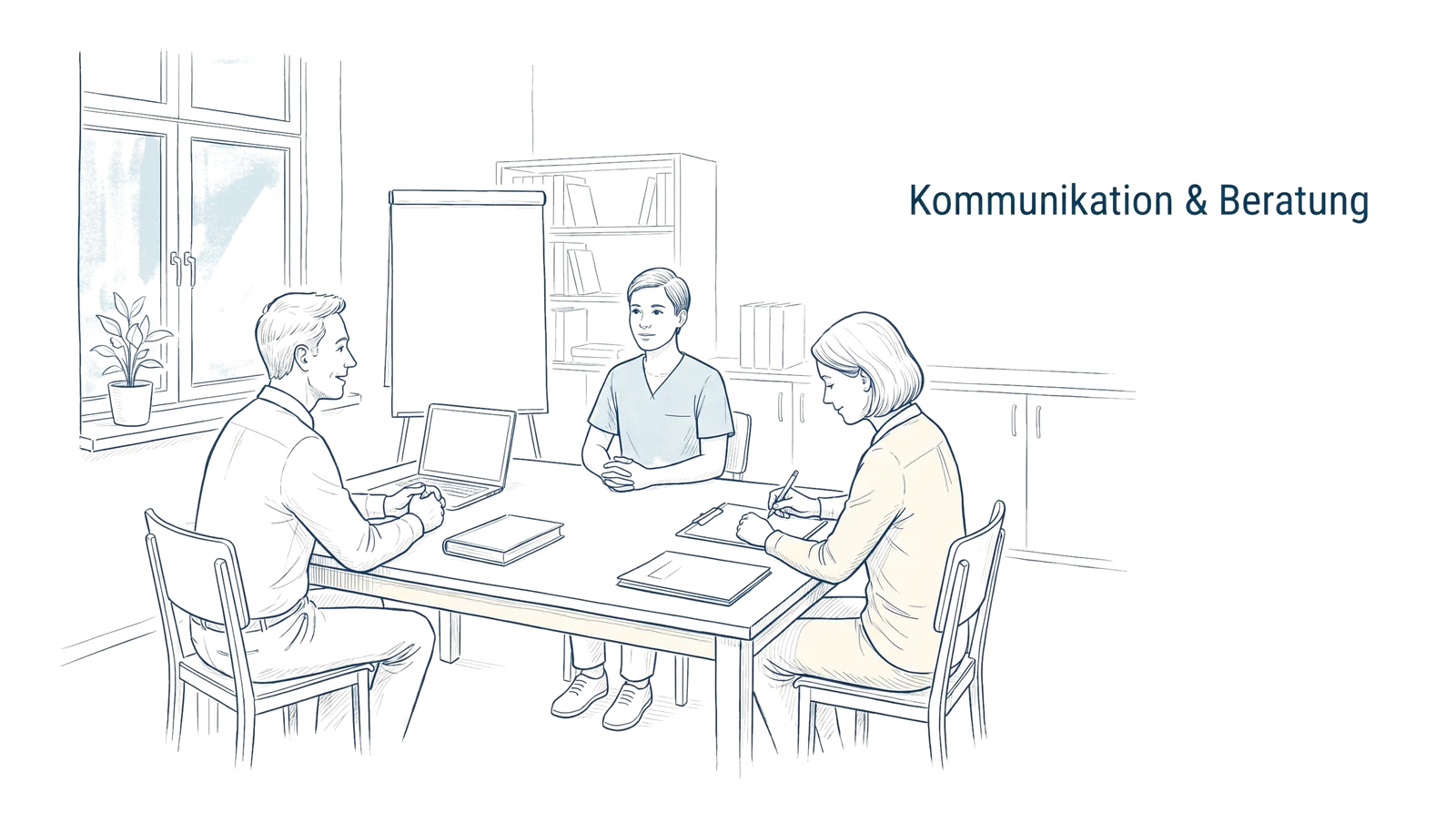 Illustration zum Thema Kommunikation & Beratung: So bestehen Sie die mündliche Prüfung, Fachbeitrag aus dem Bereich Examensvorbereitung der Wissensakademie des Refresher Zentrums