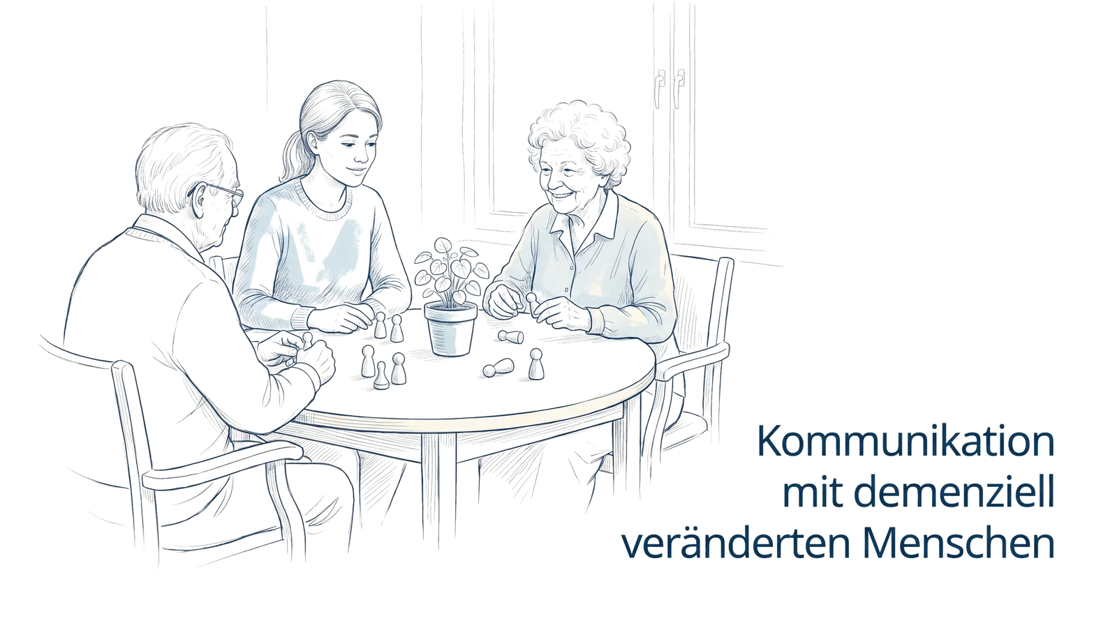 Illustration zum Thema Kommunikation mit demenziell veränderten Menschen: Praxisleitfaden für Betreuungskräfte, Fachbeitrag aus dem Bereich Betreuungskräfte der Wissensakademie des Refresher Zentrums