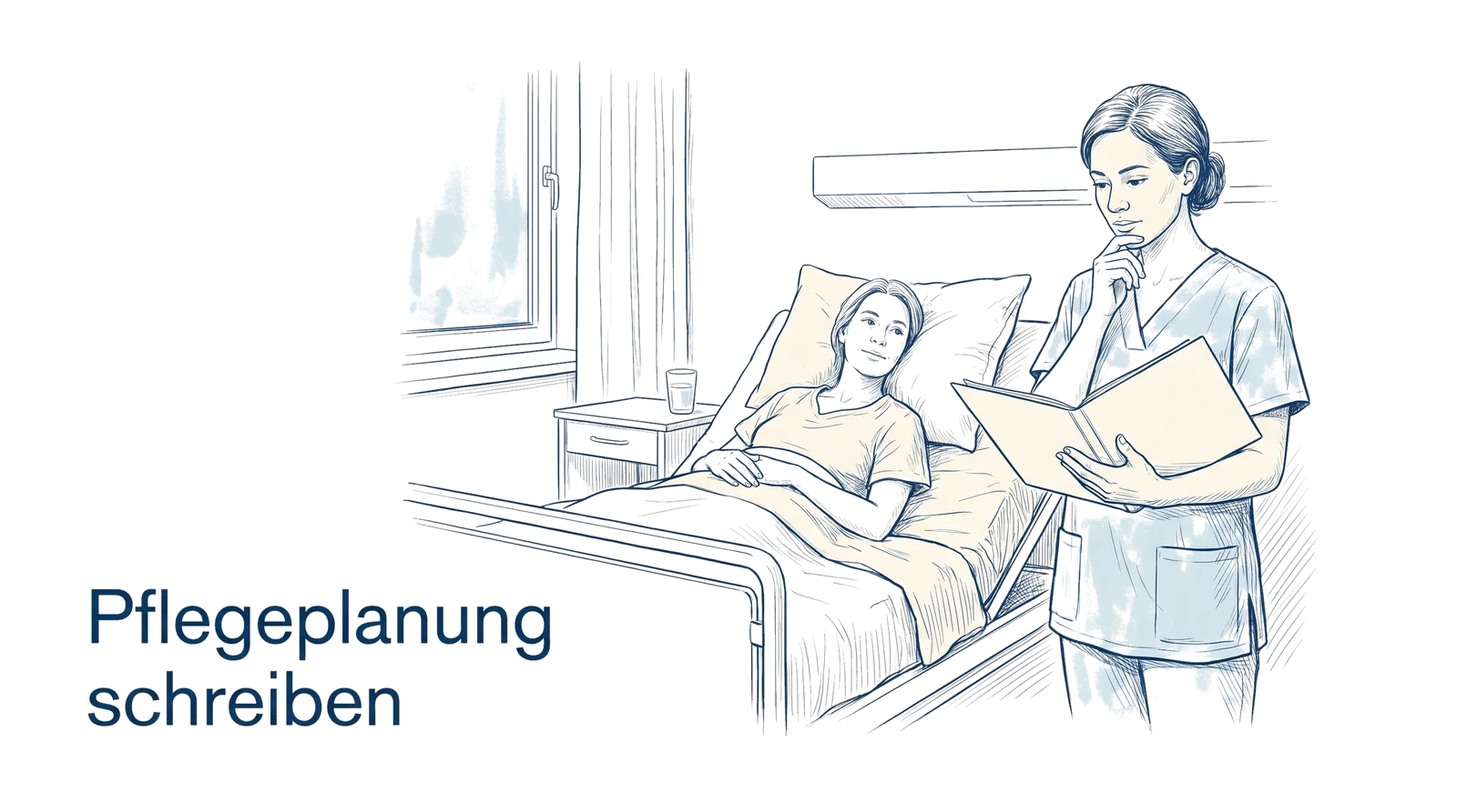 Illustration zum Thema Pflegeplanung schreiben: Schritt für Schritt Anleitung mit Beispielen, Fachbeitrag aus dem Bereich Pflegeprozess der Wissensakademie des Refresher Zentrums