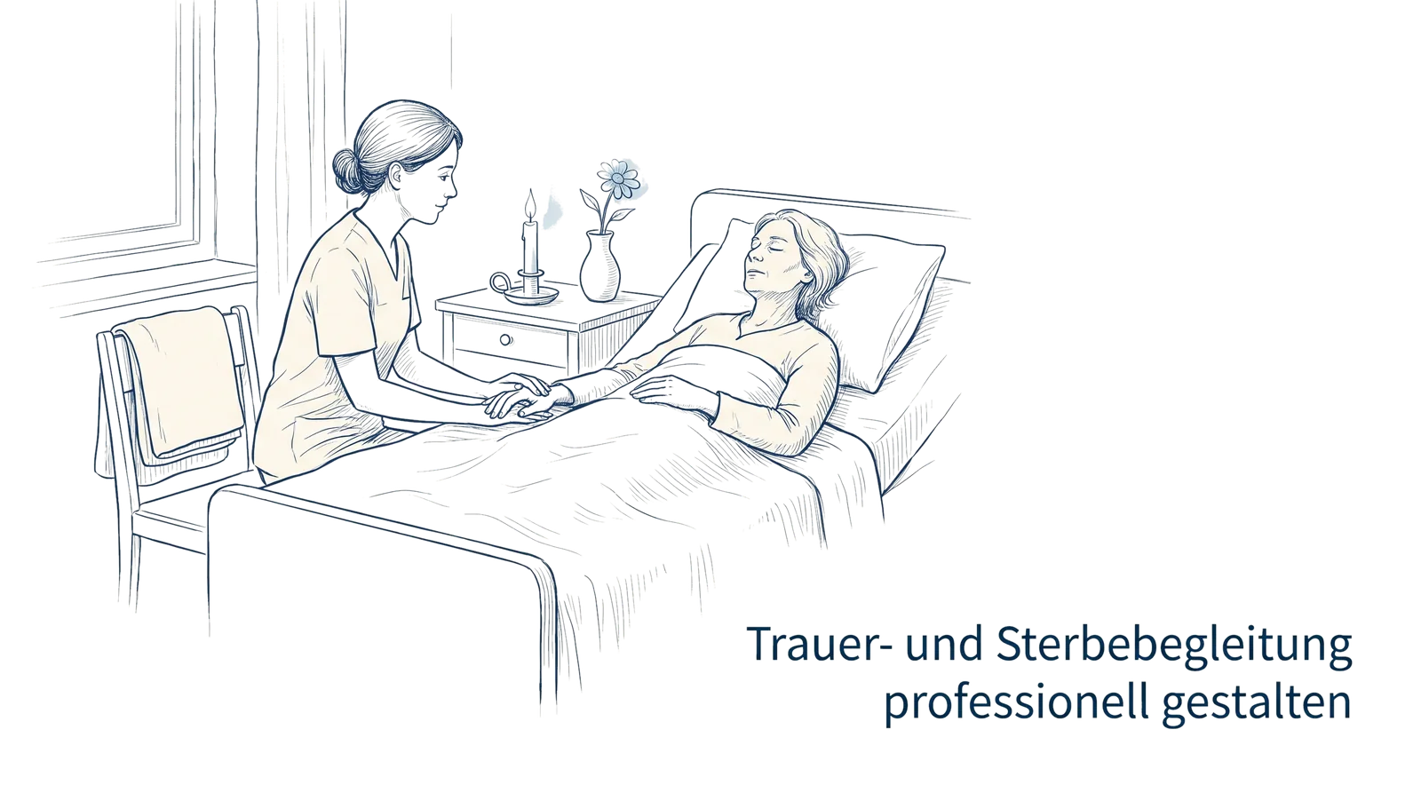 Illustration zum Thema Trauer- und Sterbebegleitung professionell gestalten, Fachbeitrag aus dem Bereich Palliative Care der Wissensakademie des Refresher Zentrums