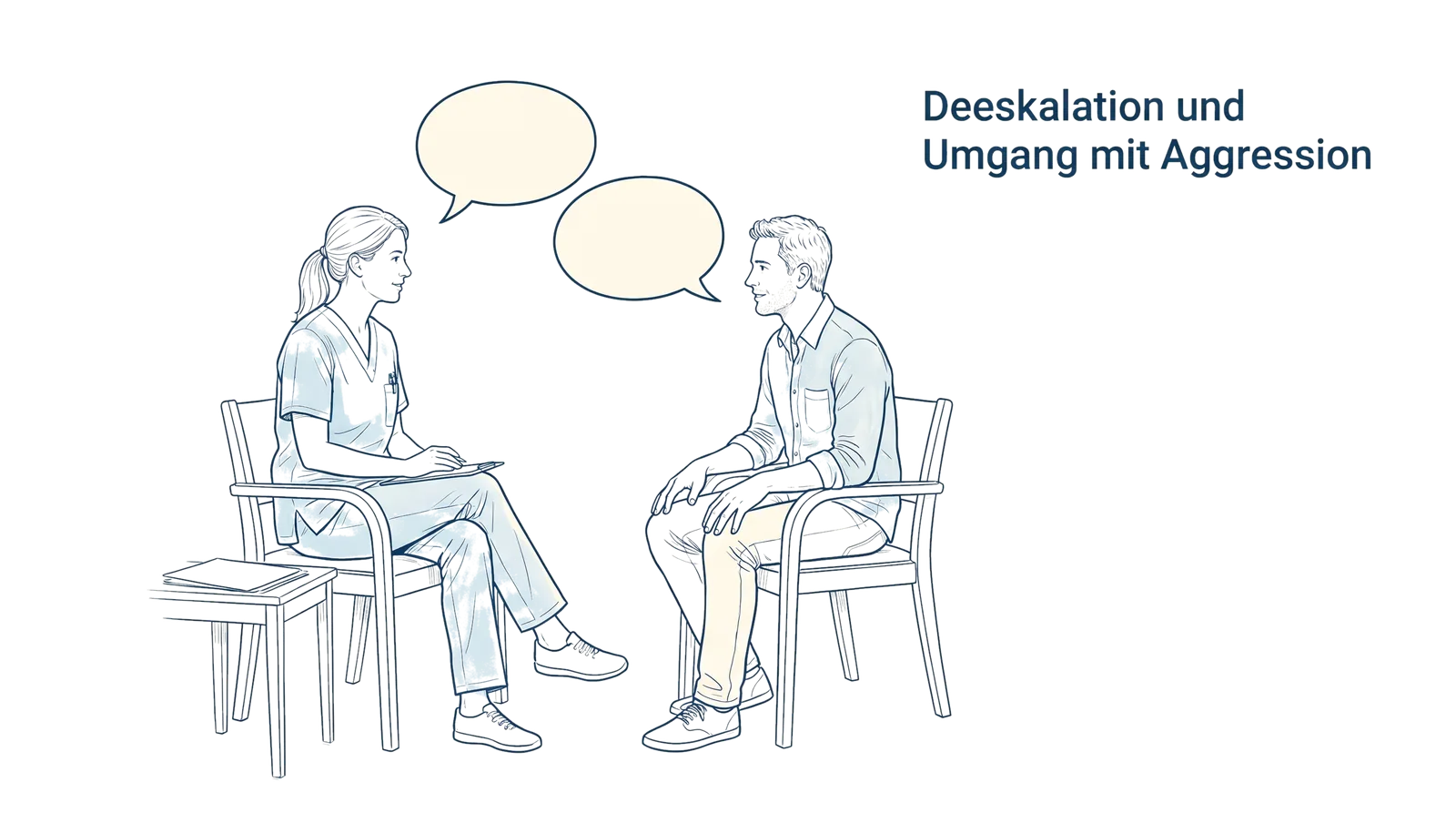 Illustration zum Thema Deeskalation und Umgang mit Aggression in der Pflege, Fachbeitrag aus dem Bereich Kommunikation der Wissensakademie des Refresher Zentrums